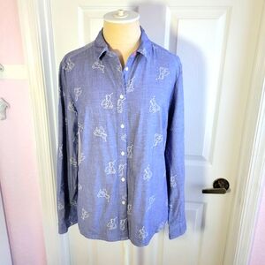 Boden‎ Blue Button Down Shirt With Great Britian UK Print Size 8 office w…